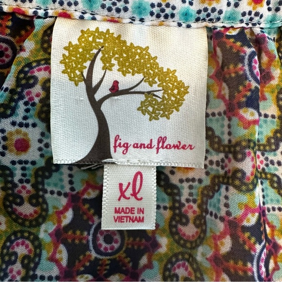 Anthropologie Fig & Flower Blouse Peasant Boho Tunic Top Semi Sheer Size XL - Picture 11 of 13